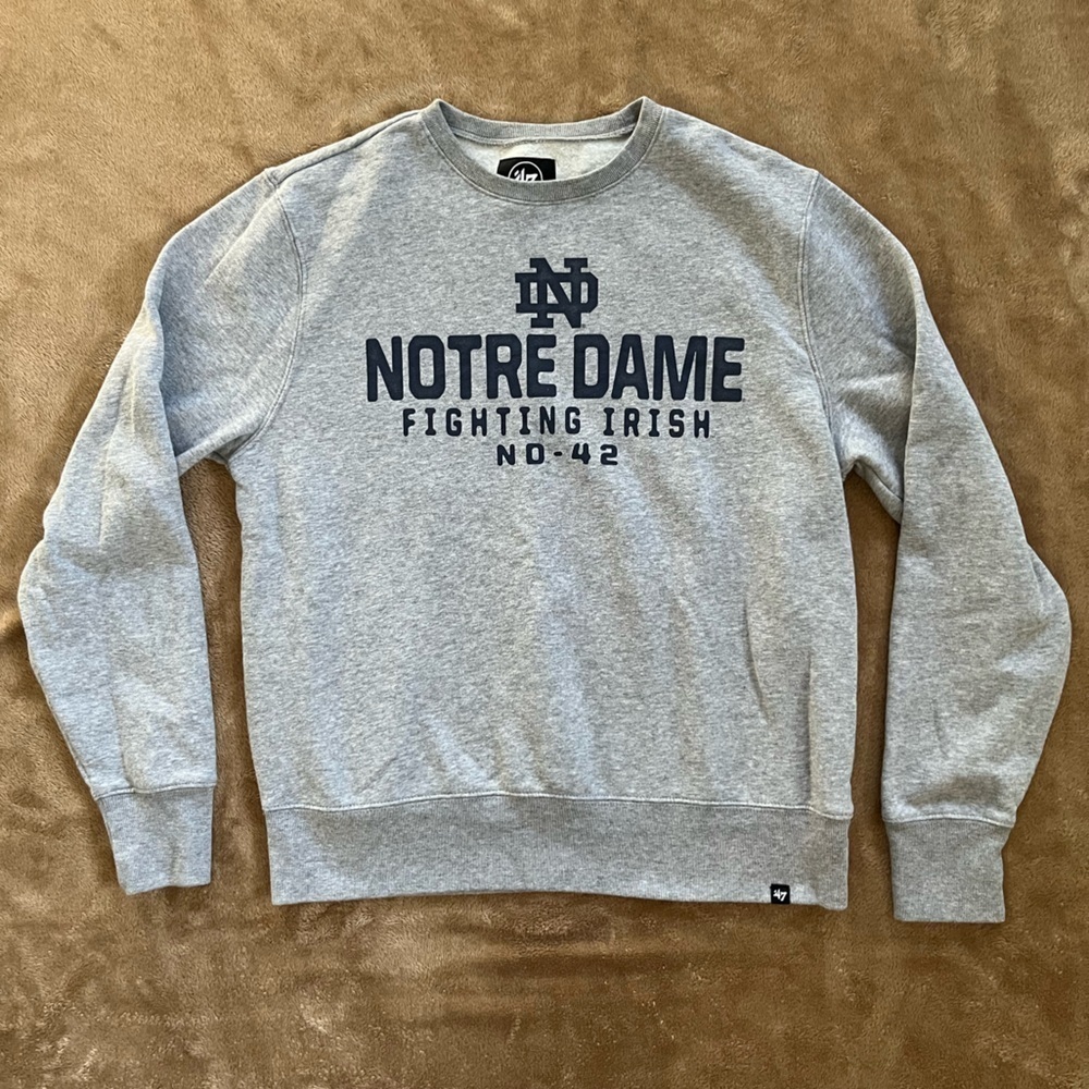 47 Brand Notre Dame Gray Crewneck Sweatshirt with Navy Logo